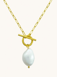 Front View of Bella Baroque Pearl Necklace in 18K Gold Plated Metal Fixed Length 18k Steel | Hypoallergenic Tarnish Resistant Sweat Water Stone Eco - Friendly One Size 6.2gms