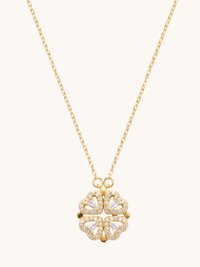 Front View of Cara Heart Clover Versatile Pendant Necklace Adjustable Length 18k Gold Plated 925 Sterling Silver 16 inches 3gms