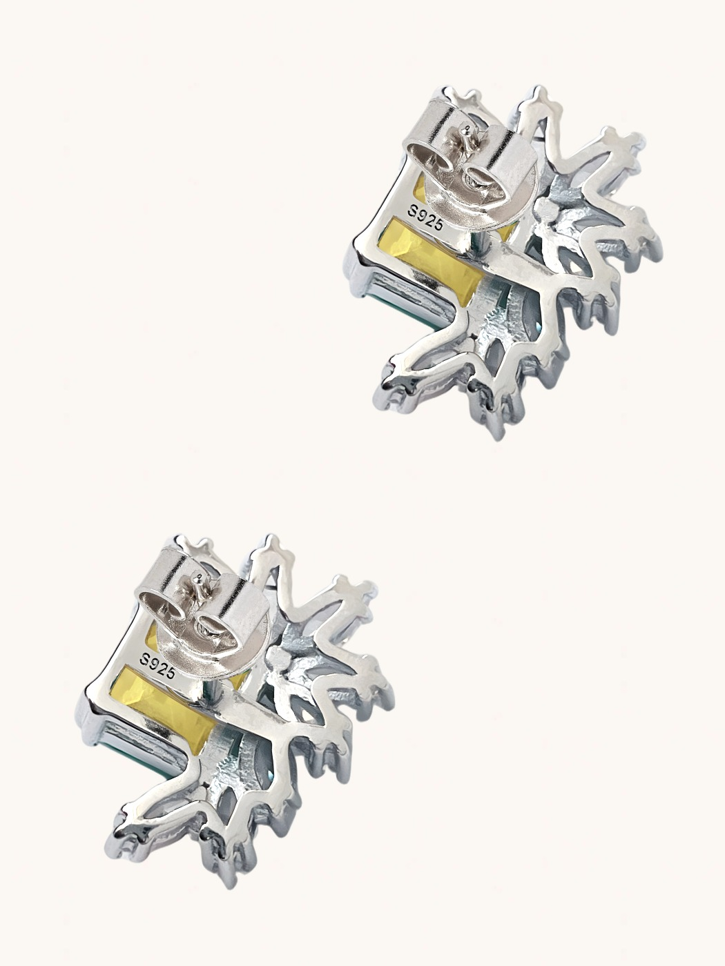 Rear View of Celestia Stud Earrings in 925 Sterling Silver - Yellow Jewelry for Pierced Ears Metal 1.5 cm 6gms