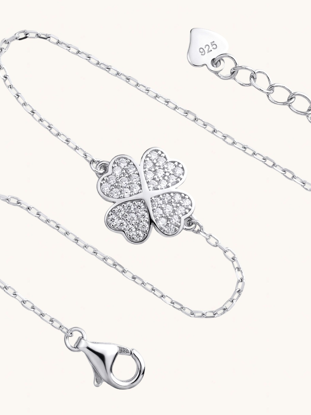 Rear View of Cara Clover Bracelet Adjustable Length 925 Sterling Silver One Size 2.2gms