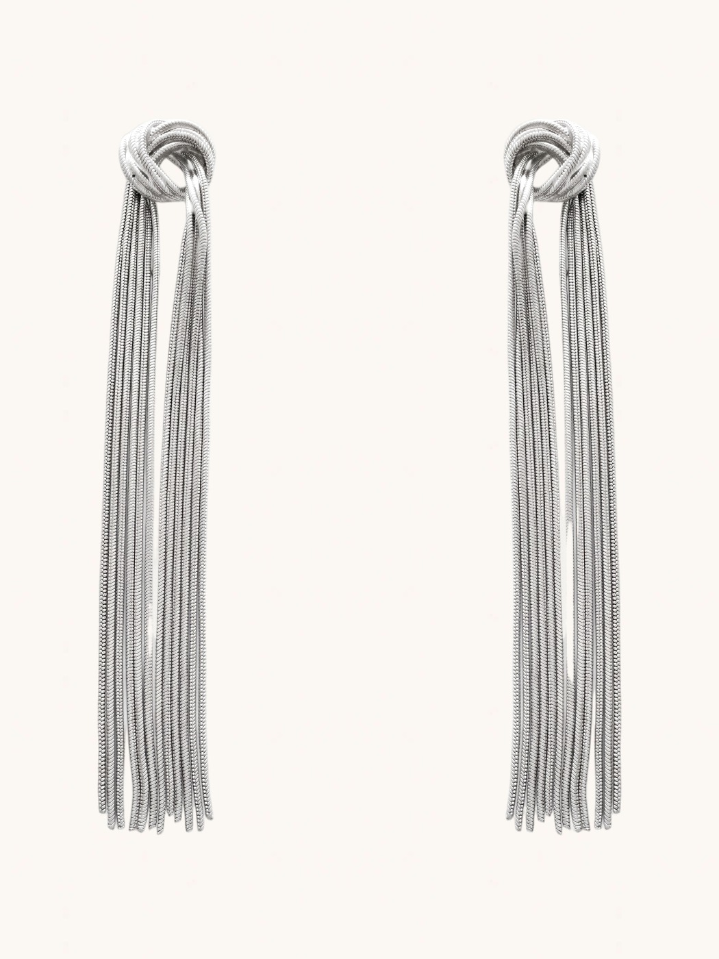 Front View of Clara Tassel Earrings Jewelry for Pierced Ears Rhodium Plated Copper 925 Sterling Silver One Size 15.5gms