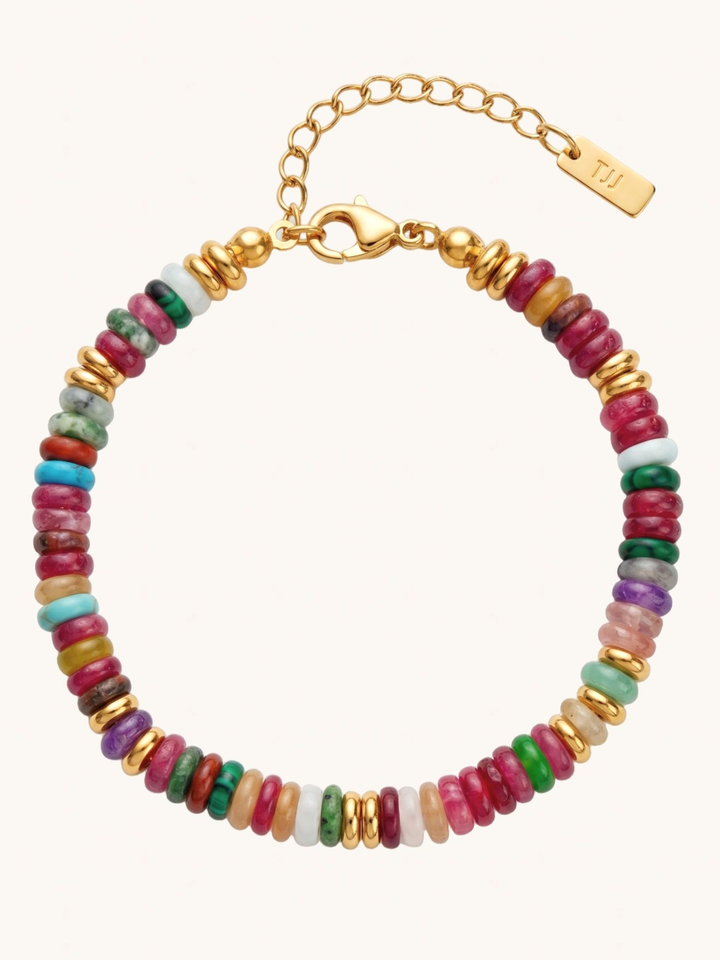 Front View of Miley Multicolor Bracelet Adjustable Length 18k Gold Plated Steel | Hypoallergenic Tarnish Resistant Sweat Water One Size 14gms Stainless