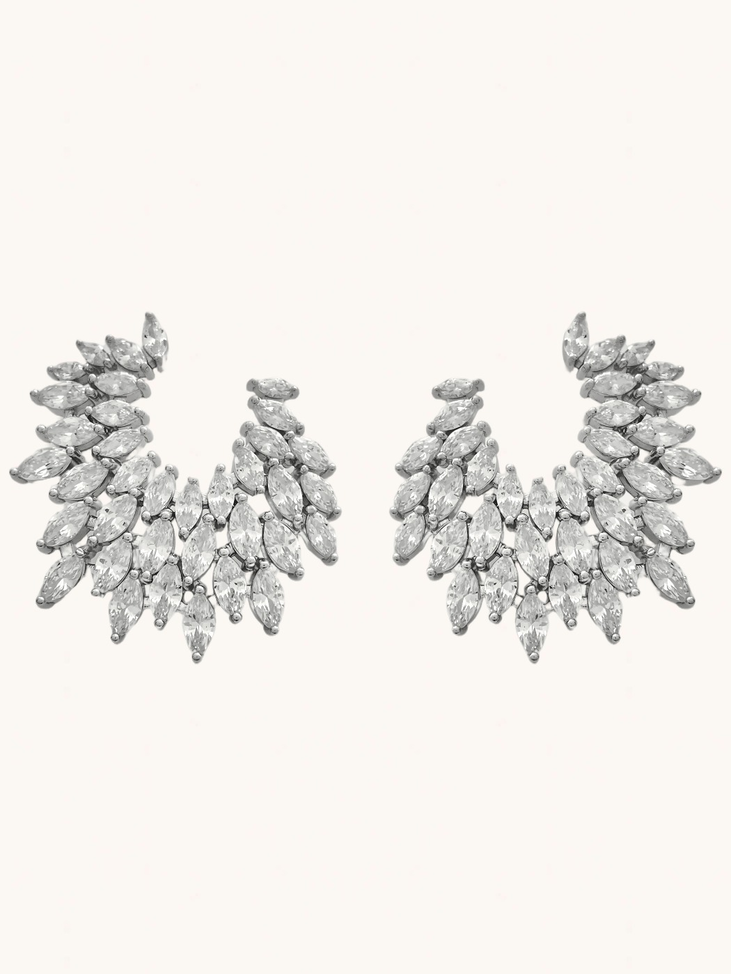 Front View of Euphoria Curved Earrings in Sterling Silver Jewelry for Pierced Ears 925 Metal Stone One Size 15.14gms