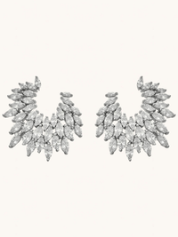 Front View of Euphoria Curved Earrings in Sterling Silver Jewelry for Pierced Ears 925 Metal Stone One Size 15.14gms