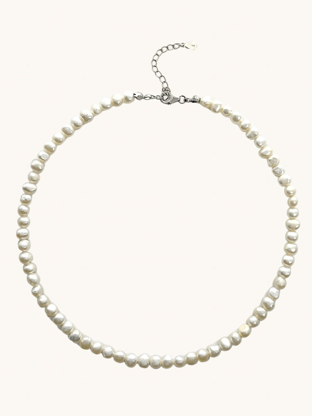 Front View of Ariel Keshi Pearl Necklace in 925 Sterling Silver Adjustable Length Metal Stone One Size 16.7gms