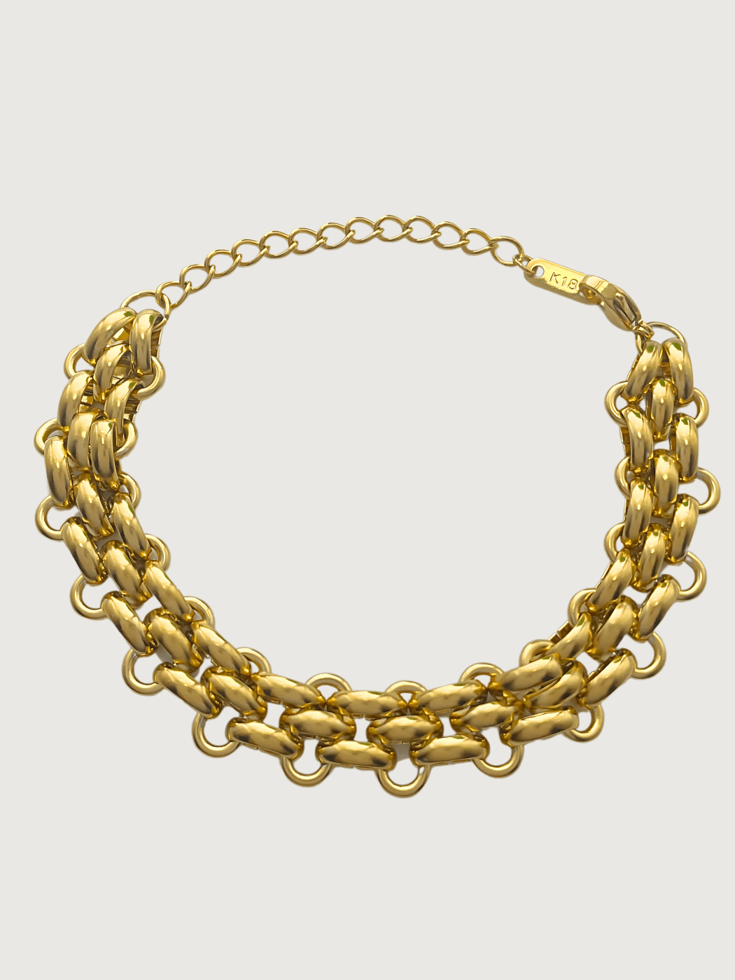 Front View of Clara Chunky Bracelet in 18k Gold Plated Metal Adjustable Length Steel | Hypoallergenic Tarnish Resistant Sweat Water Eco - Friendly 17 cm 25.5gms