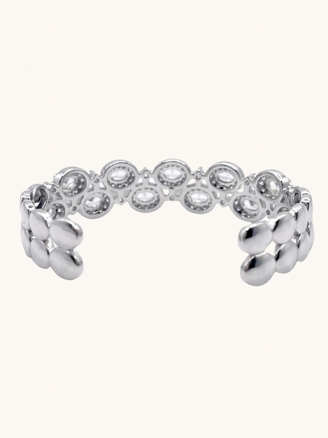 Rear View of Orina Cuff Bangle Comfort Fit Rhodium Plated Copper 6 inches 17.7gms Mix Metal