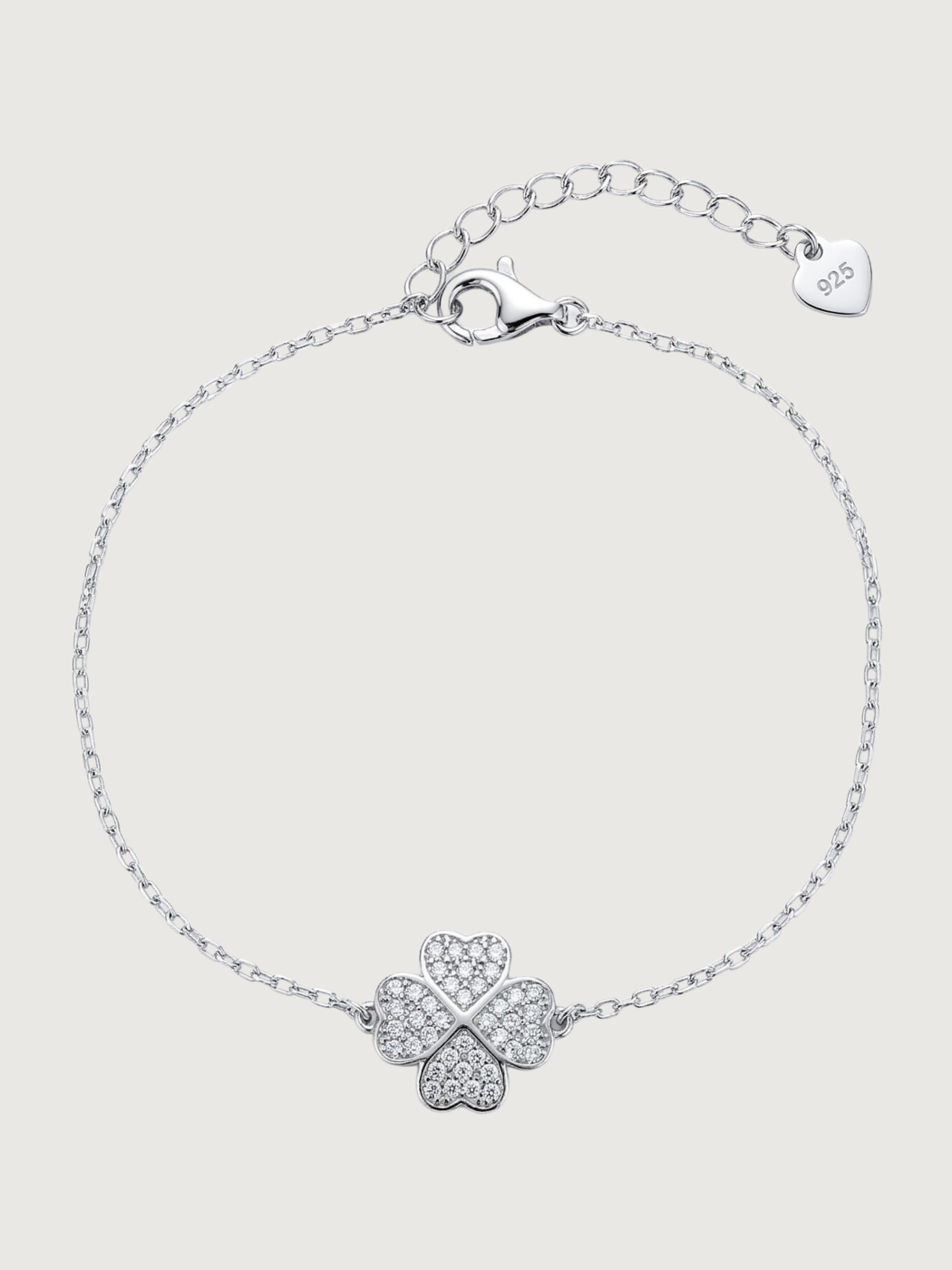 Front View of Cara Clover Bracelet Adjustable Length 925 Sterling Silver One Size 2.2gms