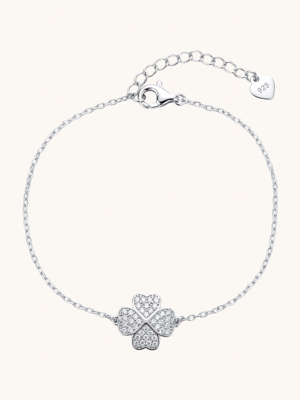 Front View of Cara Clover Bracelet Adjustable Length 925 Sterling Silver One Size 2.2gms