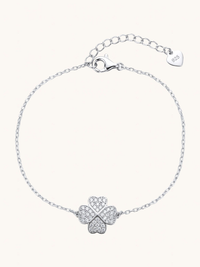 Front View of Cara Clover Bracelet Adjustable Length 925 Sterling Silver One Size 2.2gms