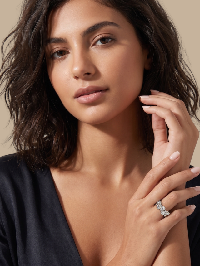 Alternate View of Model Wearing Orina Open Adjustable Ring Comfort Fit Rhodium Plated Copper 7.5 mm 4.3gms