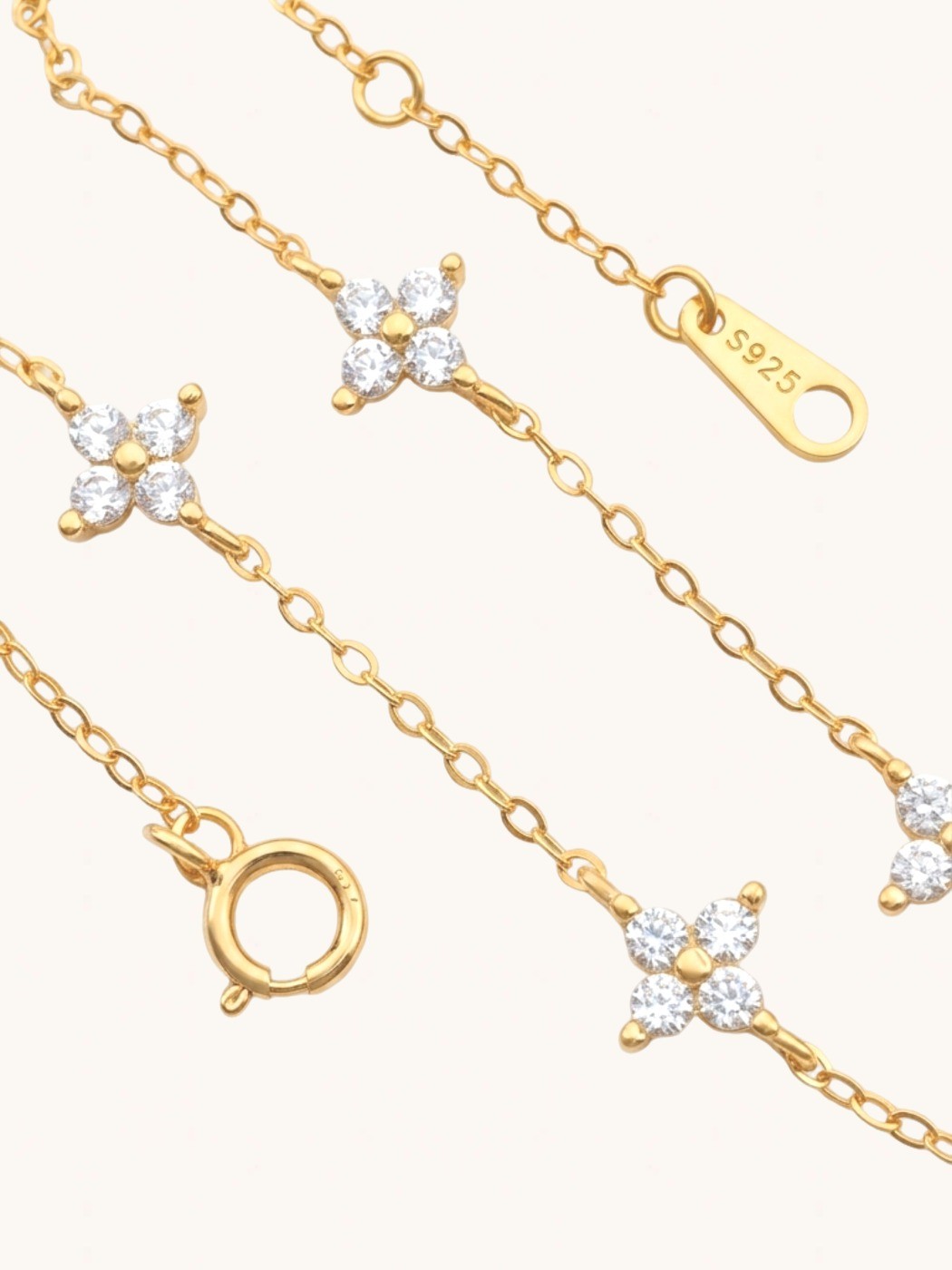 Closeup of Irene Star Charm Bracelet Adjustable Length 18k Gold Plated 925 Sterling Silver 7.5 inches 1.4gms