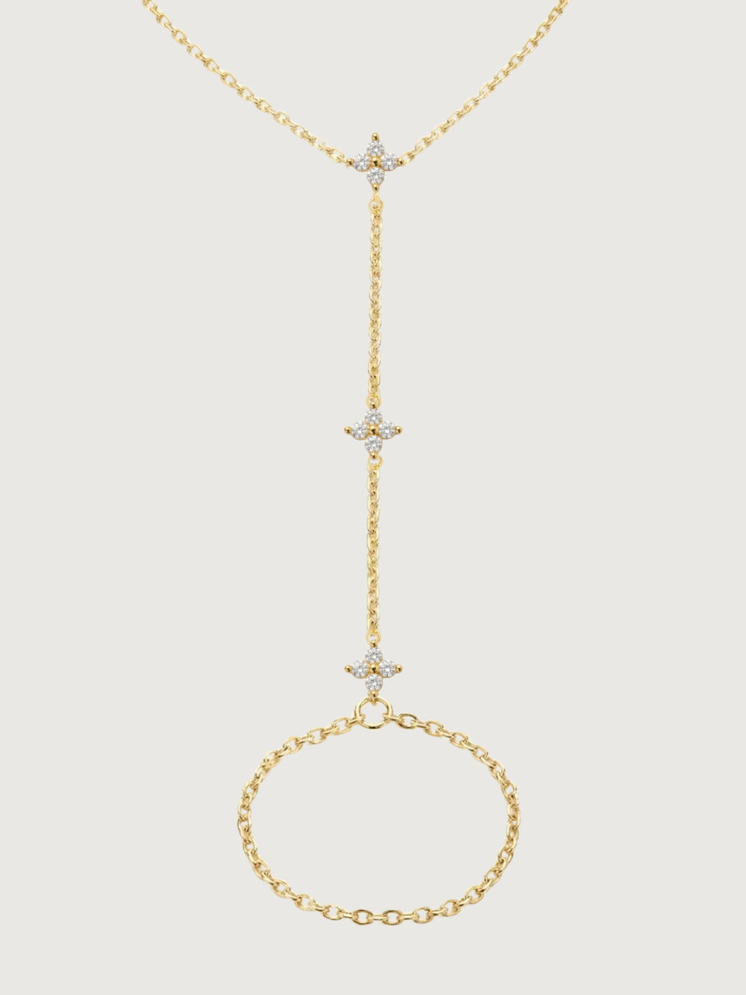 Closeup of Irene Star Hand Chain Bracelet in 18k Gold Plated 925 Sterling Silver Comfort Fit One Size 1.5gms