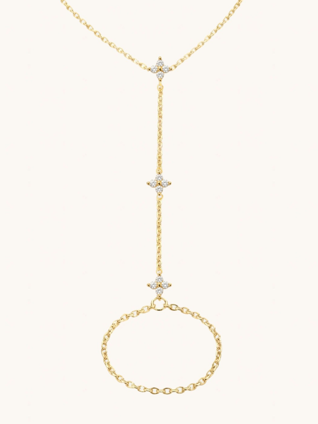 Closeup of Irene Star Hand Chain Bracelet in 18k Gold Plated 925 Sterling Silver Comfort Fit One Size 1.5gms