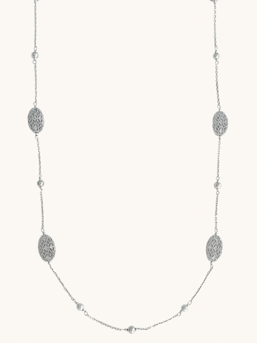 Front View of Sylvia Long Necklace in 925 Sterling Silver Comfort Fit 94 cm 18.9gms
