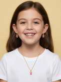 Alternate View of Model Wearing Little Princess Dolly Dangle Earrings Jewelry for Pierced Ears 18k Gold Plated 925 Sterling Silver 10 mm 2.2gms