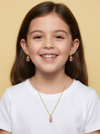 Alternate View of Model Wearing Little Princess Dolly Dangle Earrings Jewelry for Pierced Ears 18k Gold Plated 925 Sterling Silver 10 mm 2.2gms