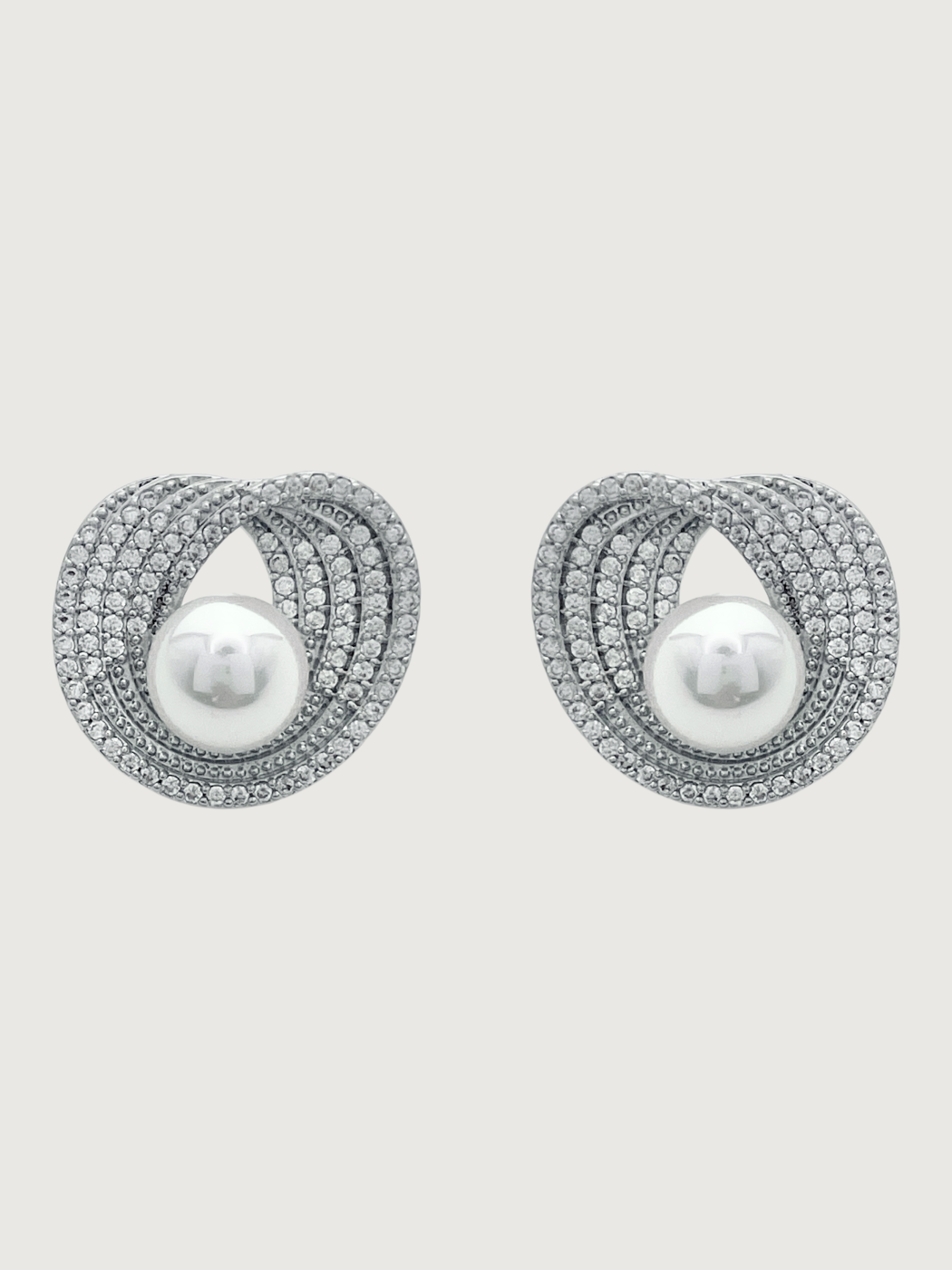 Front View of Lusterloop Stud Earrings in Rhodium Plated Metal Jewelry for Pierced Ears Brass Post / Pin & Push 925 Sterling Silver Stamp Marked 2 cm 6.4gms