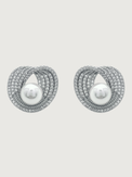 Front View of Lusterloop Stud Earrings in Rhodium Plated Metal Jewelry for Pierced Ears Brass Post / Pin & Push 925 Sterling Silver Stamp Marked 2 cm 6.4gms