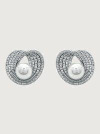 Front View of Lusterloop Stud Earrings in Rhodium Plated Metal Jewelry for Pierced Ears Brass Post / Pin & Push 925 Sterling Silver Stamp Marked 2 cm 6.4gms