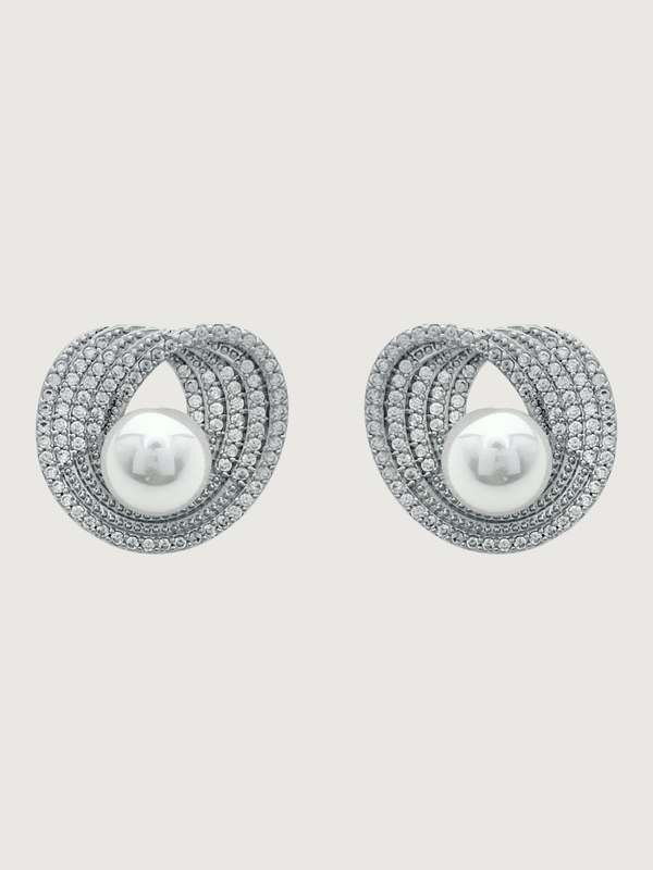 Front View of Lusterloop Stud Earrings in Rhodium Plated Metal Jewelry for Pierced Ears Brass Post / Pin & Push 925 Sterling Silver Stamp Marked 2 cm 6.4gms