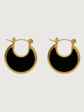 Front View of Joana Black Hoop earrings in 18k Gold Plated Metal Jewelry for Pierced Ears Steel | Hypoallergenic Tarnish Resistant Sweat Water Stone Eco - Friendly One Size 5.9gms