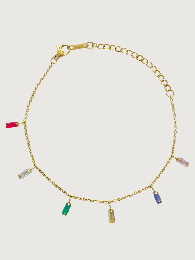 Front View of Kiara Charm Bracelet in 18k Gold-Plated Metal Adjustable Length Gold Plated Steel | Hypoallergenic Tarnish Resistant Sweat Water Eco - Friendly Stone One Size 1.9gms