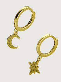 Rear View of Stella Crescent Star Earrings in 18kt Gold-plated Sterling Silver Jewelry for Pierced Ears 18k Gold Plated 925 Metal Stone One Size 1.4gms