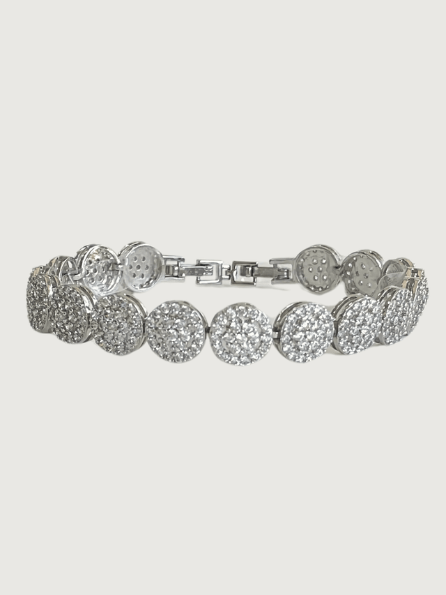 Front View of Miral Disc Bracelet in Rhodium Plated Metal Comfort Fit Copper 19 cm 16.8gms Mix