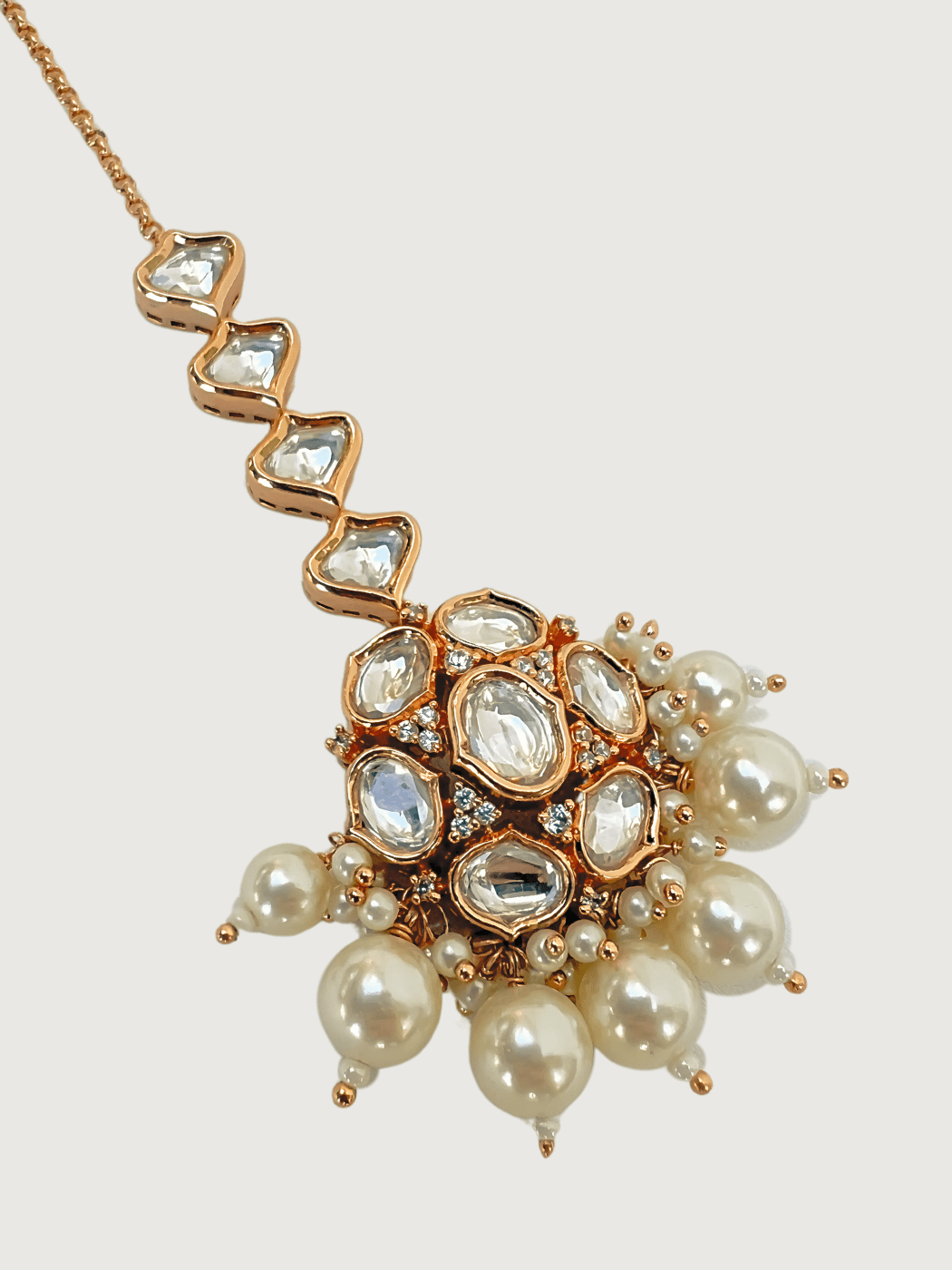 Aadhya Pearl Mang Tikka Comfort Fit Gold Plated Brass Metal Stone One Size 14.2gms