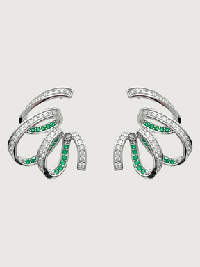 Front View of Zarifah Ribbon Earrings in Sterling Silver Jewelry for Pierced Ears 925 Metal Stone One Size 7.6gms