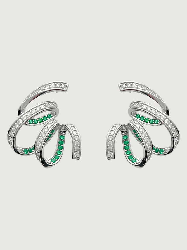 Front View of Zarifah Ribbon Earrings in Sterling Silver Jewelry for Pierced Ears 925 Metal Stone One Size 7.6gms