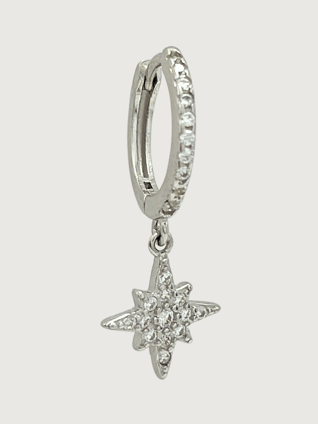 Front View of Stella Star Single Earring in Sterling Silver Jewelry for Pierced Ears 925 Metal Stone One Size 0.7gms