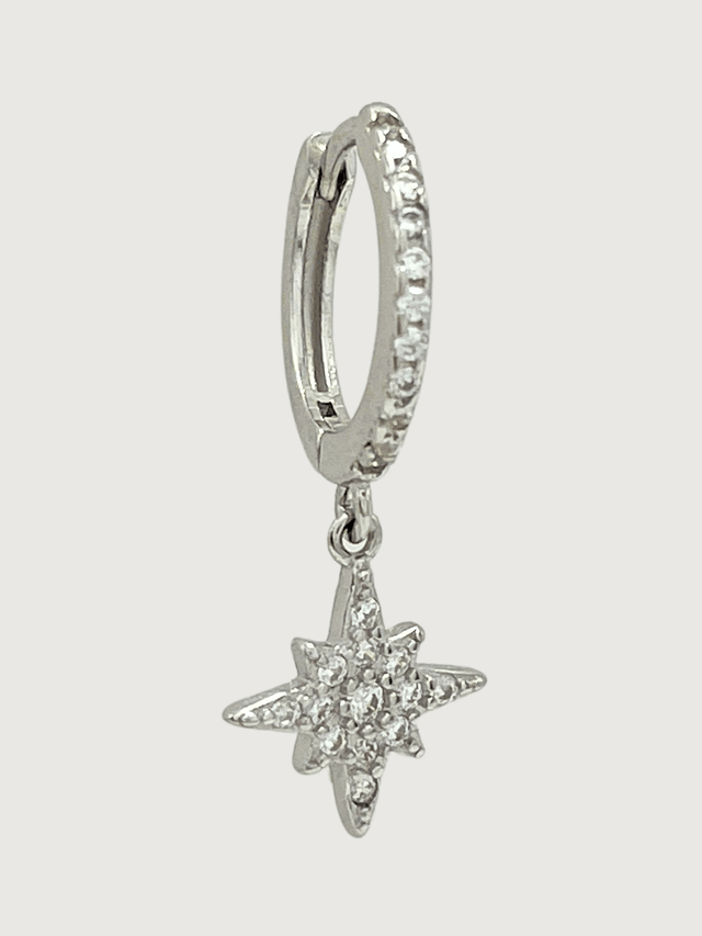 Front View of Stella Star Single Earring in Sterling Silver Jewelry for Pierced Ears 925 Metal Stone One Size 0.7gms
