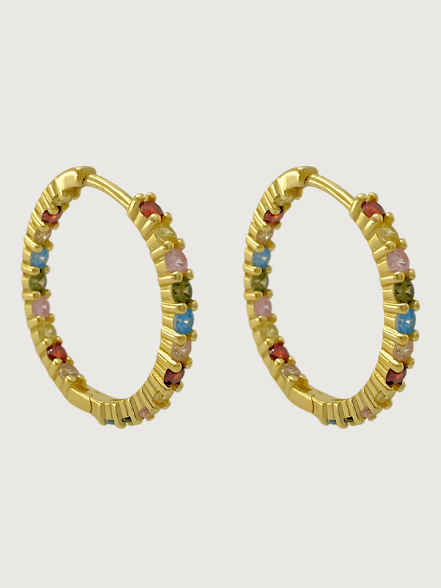 Front View of Alana Hoop earrings in Sterling Silver with 18K Gold Plating Jewelry for Pierced Ears 18k Plated 925 Metal Stone One Size 5.7gms
