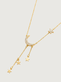 Closeup of Alia Lariat Necklace in 18k Gold Plated Sterling Silver Adjustable Length 925 2.1gms
