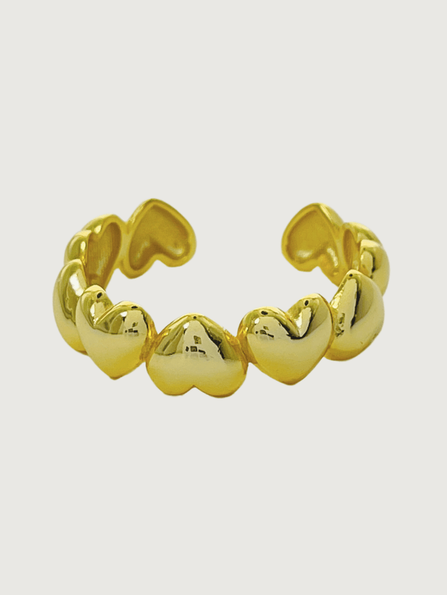 Front View of EsmÃ© Hearts Ring in Sterling Silver with 18K Gold Plating Open-Adjustable-Resizable 18k Plated 925 Metal One Size 2.5gms