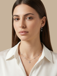 Alternate View of Model Wearing Irene Star Charm Dangle Earrings Jewelry for Pierced Ears 925 Sterling Silver One Size 1.2gms