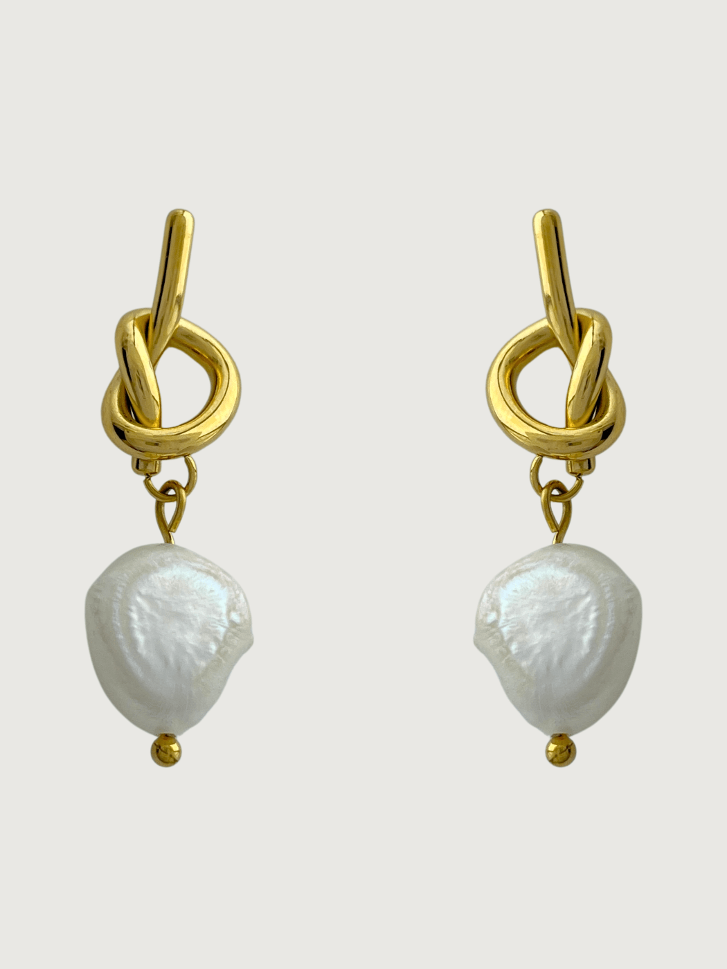 Front View of Twisted-knot Pearl Dangle Earrings in 18k Gold-Plated Metal Jewelry for Pierced Ears Gold Plated Steel | Hypoallergenic Tarnish Resistant Sweat Water Stone Eco - Friendly One Size 5.4gms