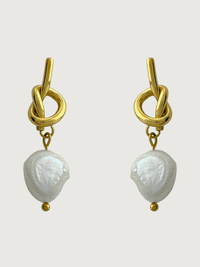 Front View of Twisted-knot Pearl Dangle Earrings in 18k Gold-Plated Metal Jewelry for Pierced Ears Gold Plated Steel | Hypoallergenic Tarnish Resistant Sweat Water Stone Eco - Friendly One Size 5.4gms
