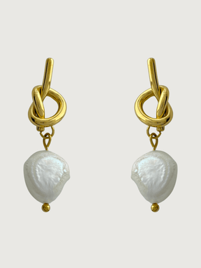 Front View of Twisted-knot Pearl Dangle Earrings in 18k Gold-Plated Metal Jewelry for Pierced Ears Gold Plated Steel | Hypoallergenic Tarnish Resistant Sweat Water Stone Eco - Friendly One Size 5.4gms