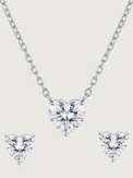 Front View of Serafina Solitaire Heart Pendant and Stud Earrings Adjustable Length 925 Sterling Silver One Size 3.4gms