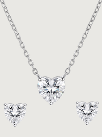 Front View of Serafina Solitaire Heart Pendant and Stud Earrings Adjustable Length 925 Sterling Silver One Size 3.4gms