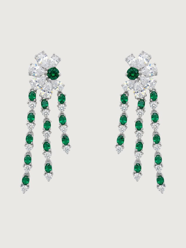Front View of Allesia Earrings Jewelry for Pierced Ears Rhodium Plated Brass 6 cm 15gms Mix Metal