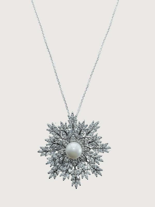 Snowflake Brooch Pendant Necklace in 925 Sterling Silver