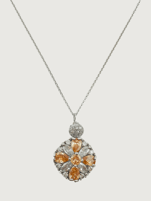 Front View of Dahlia Pendant Necklace - Silver Fixed Length 925 Sterling Rhodium Plated Brass Metal One Size 5.4gms