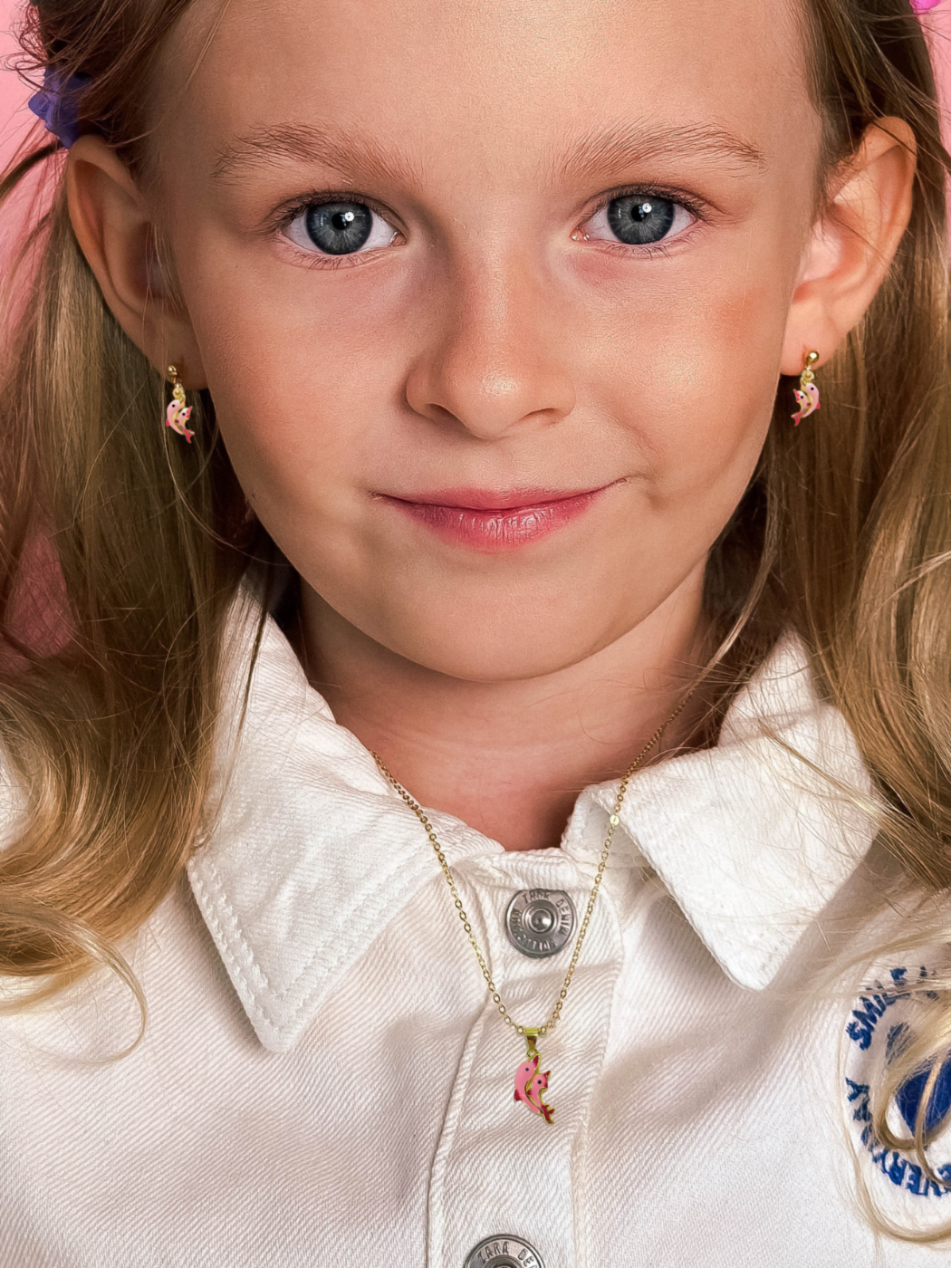 Alternate View of Model Wearing Little Princess Dolphin Earrings Jewelry for Pierced Ears 18k Gold Plated 925 Sterling Silver One Size 1.7gms