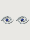 Front View of Aria's Silver Mini Evil Eye Stud Earrings in Sterling Jewelry for Pierced Ears 925 Metal Stone One Size 2.1gms
