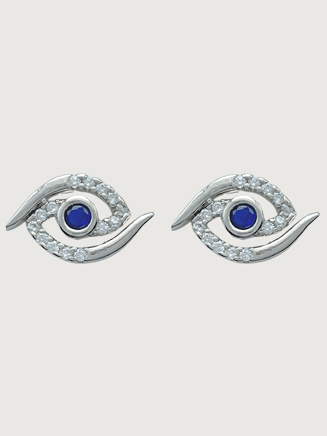 Front View of Aria's Silver Mini Evil Eye Stud Earrings in Sterling Jewelry for Pierced Ears 925 Metal Stone One Size 2.1gms