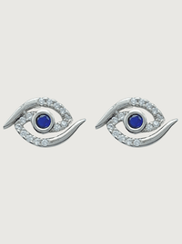 Front View of Aria's Silver Mini Evil Eye Stud Earrings in Sterling Jewelry for Pierced Ears 925 Metal Stone One Size 2.1gms
